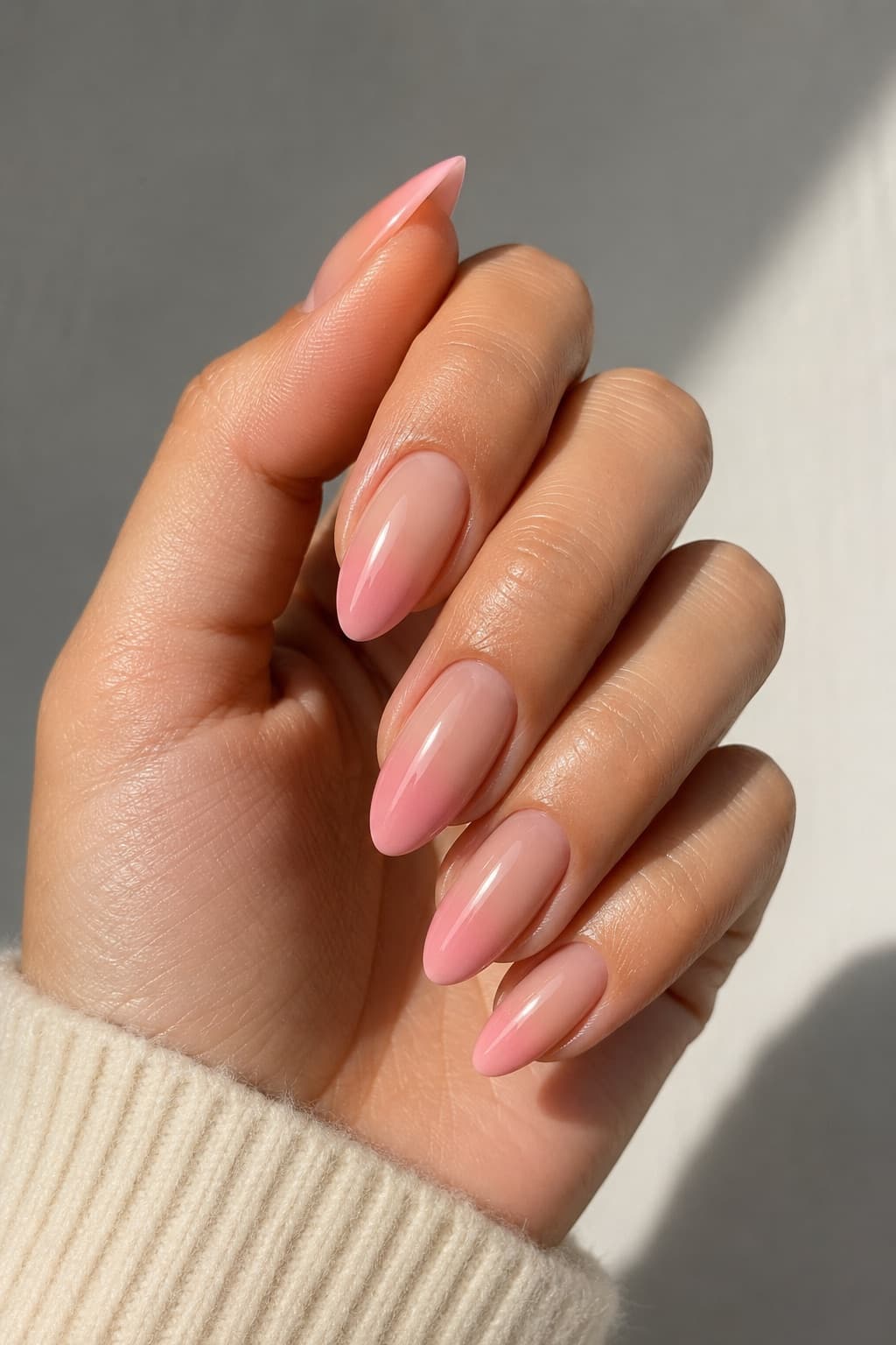 Medium Ombre Nude to Pink Gradient Nails — Pink Almond Nails