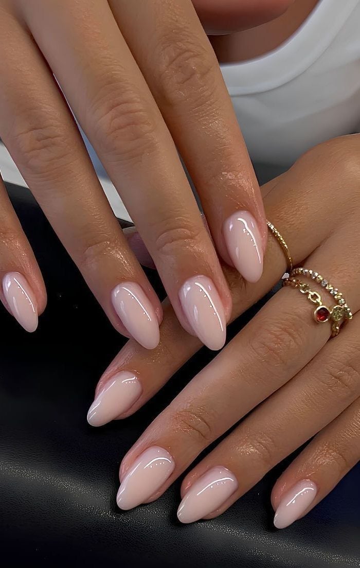 Milky Nude Pink Glossy Almond Nails — Pink Almond Nails