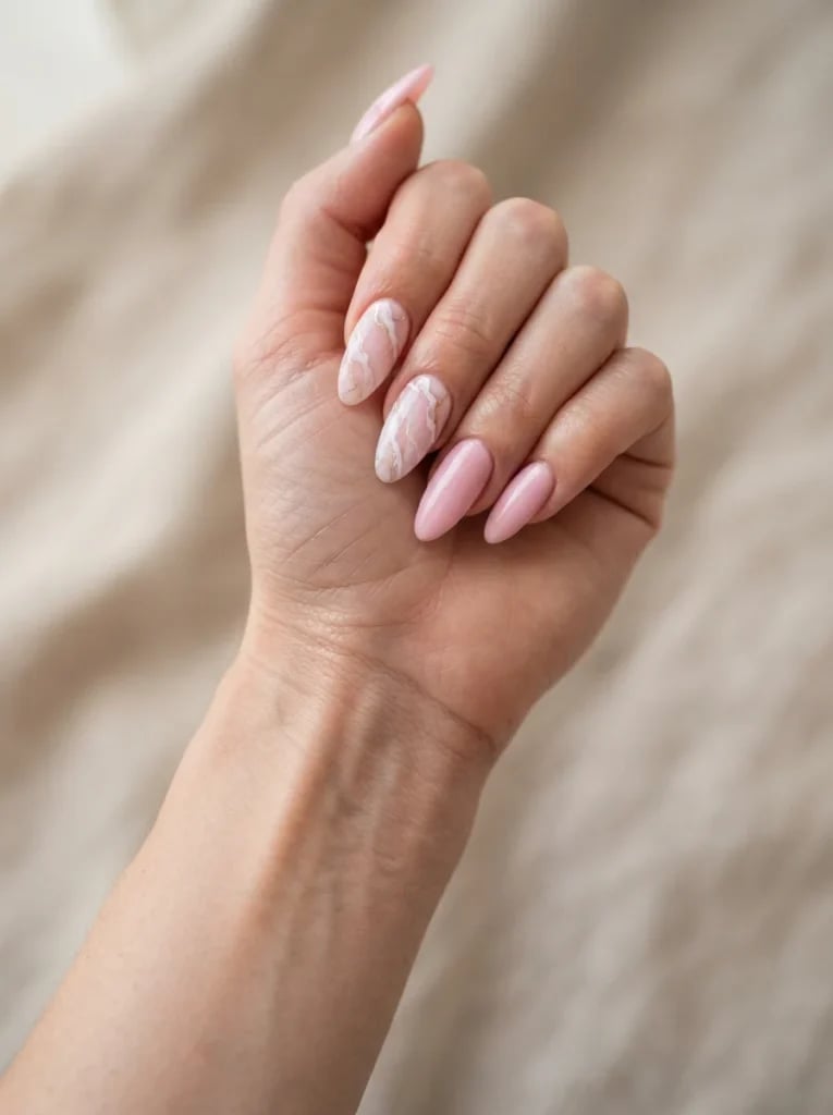 Pink to White Ombre with Iridescent Shimmer — Pink Almond Nails
