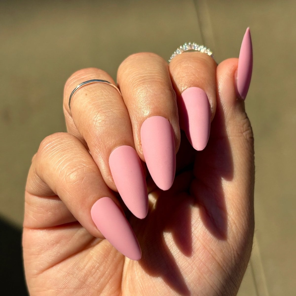 Baby Pink Matte Finish Almond Nails — Pink Almond Nails