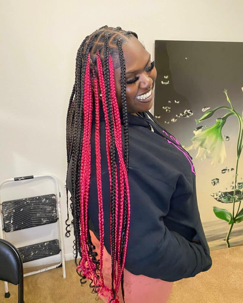 Black and Hot Pink Box Braids With Curls — Pink Braids