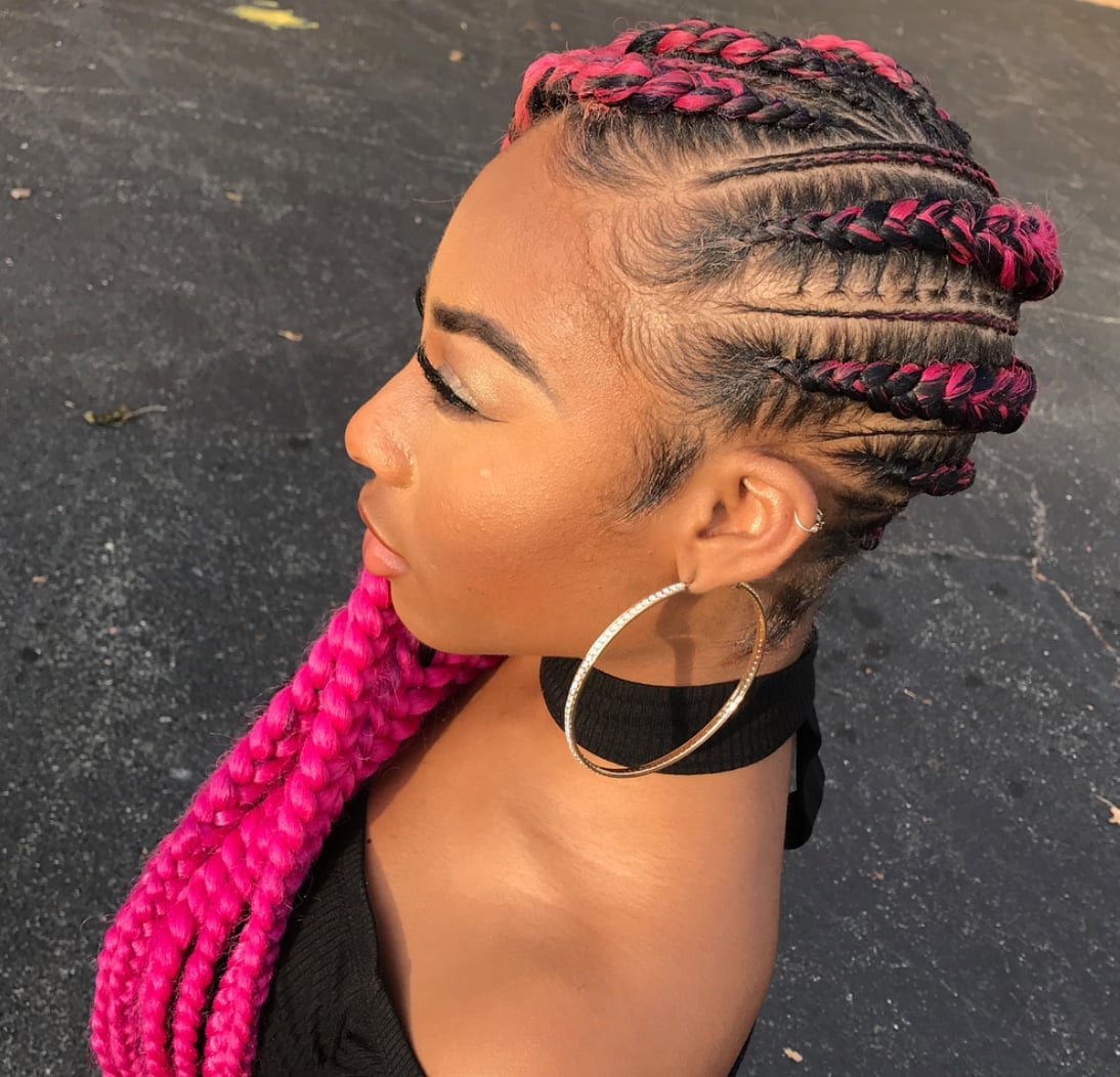 Cornrows With Vibrant Pink Extensions — Pink Braids