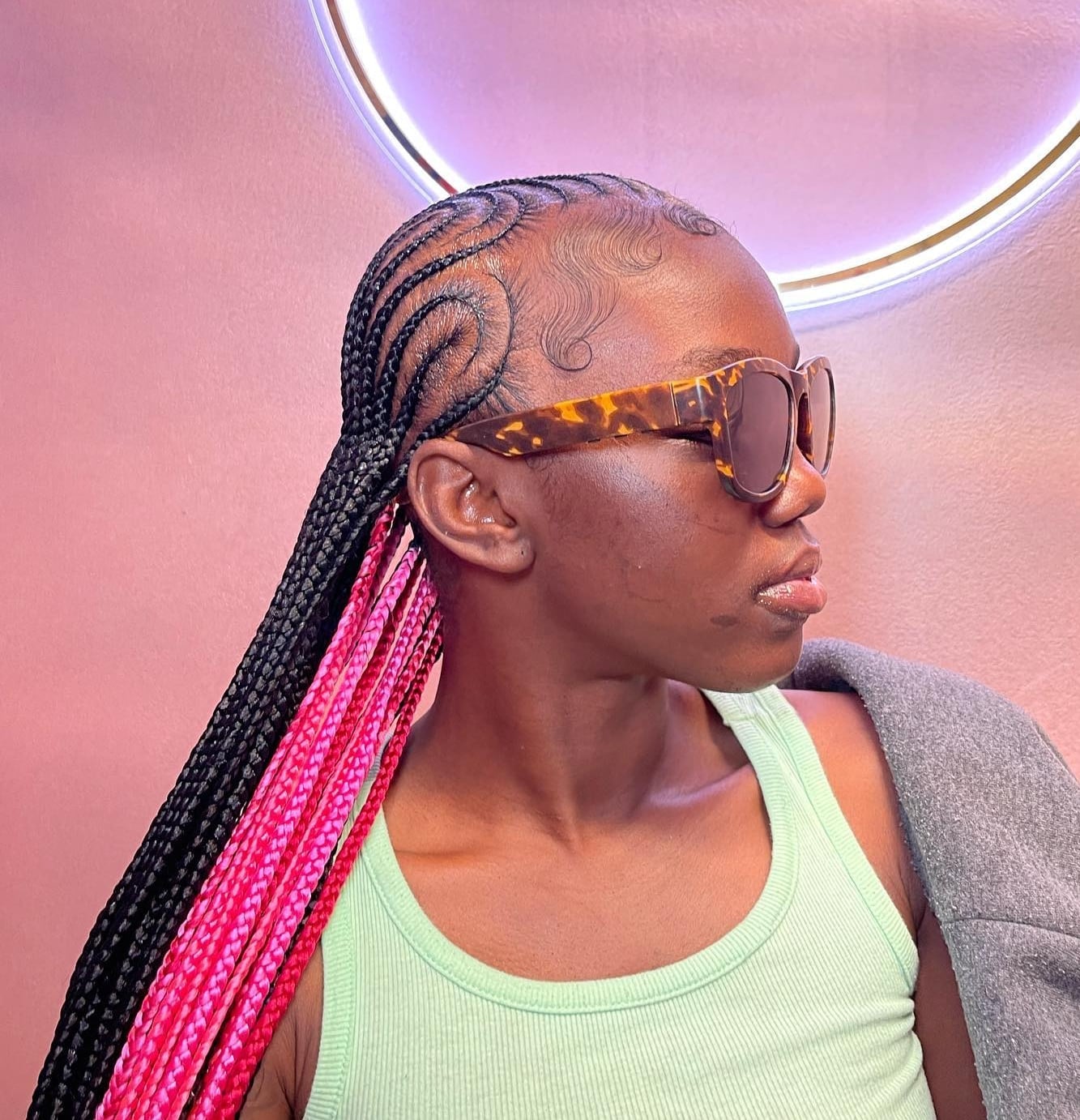 Cornrows Transitioning to Pink Braids