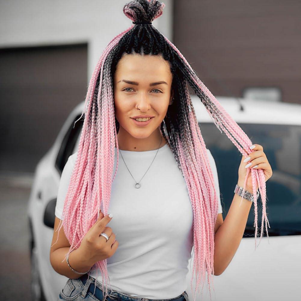 Pink and Black Box Braids Top Knot — Pink Braids