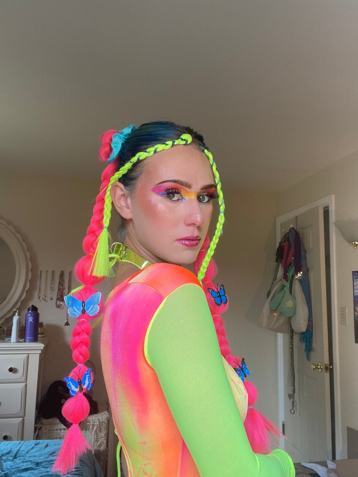 Neon Pink and Yellow Box Braids — Pink Braids