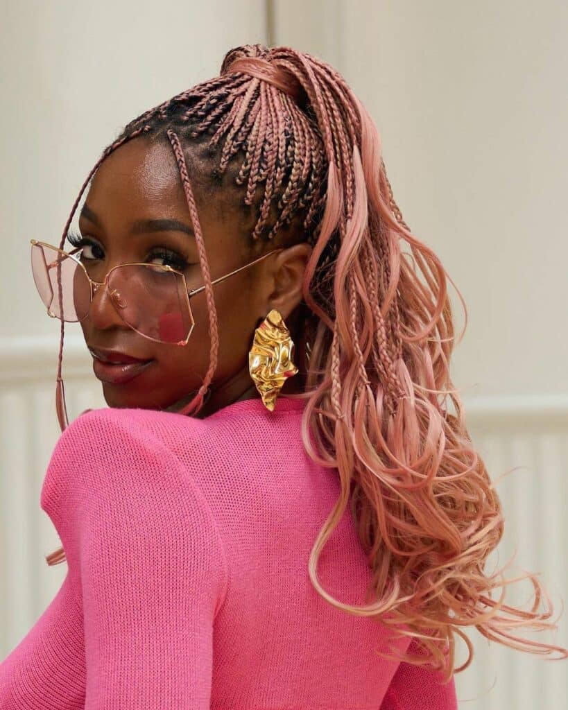 Pink Micro Braids High Ponytail — Pink Braids