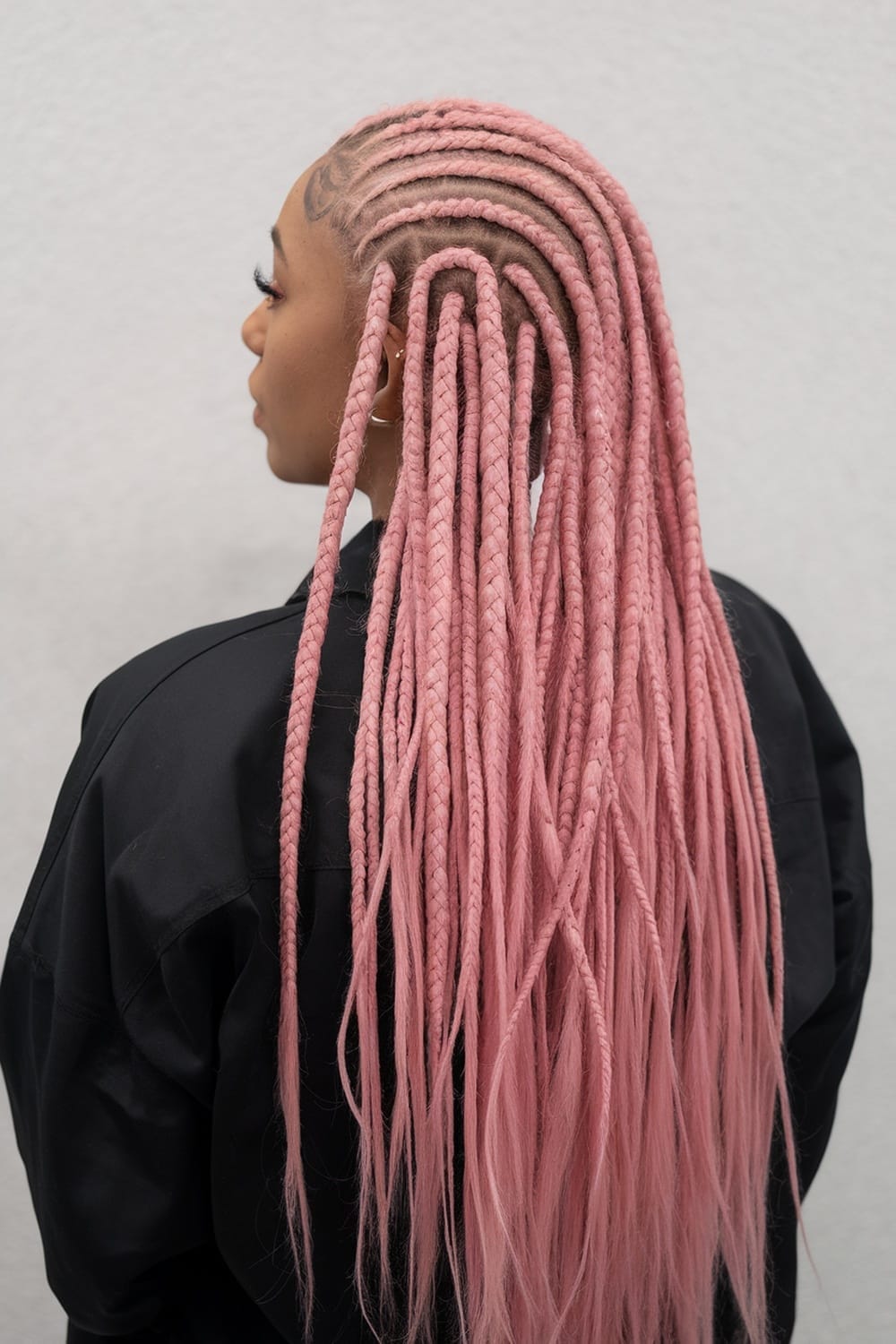 Straight Pink Box Braids Side View — Pink Braids