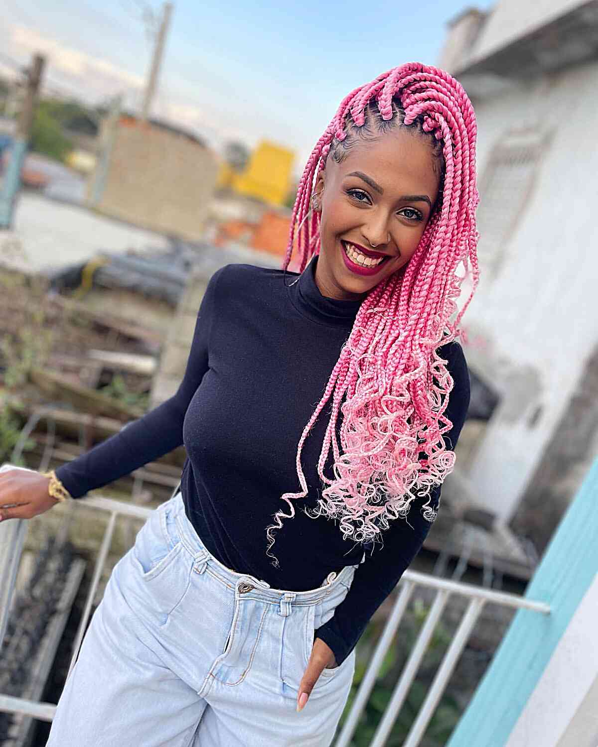 Hot Pink Box Braids With Curly Ends — Pink Braids