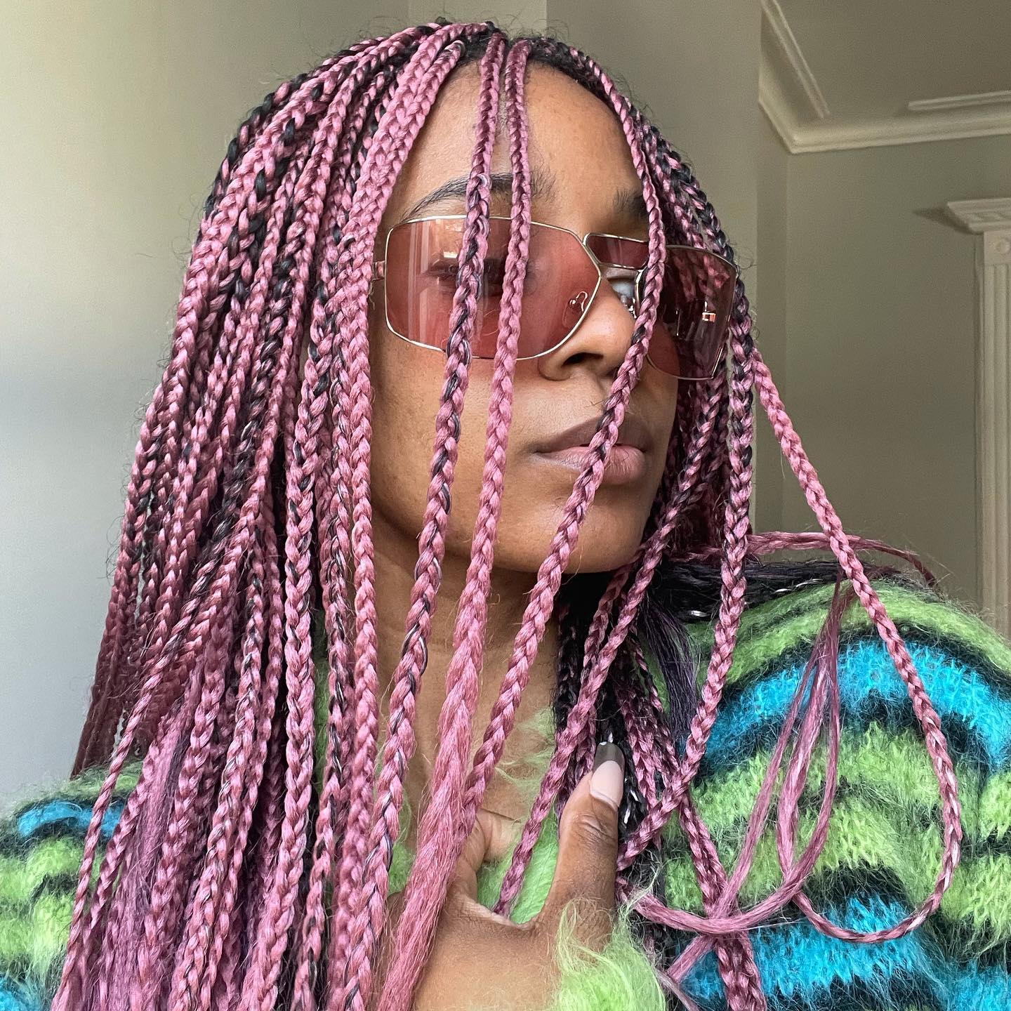 Pink Box Braids With Loose Wavy Ends — Pink Braids