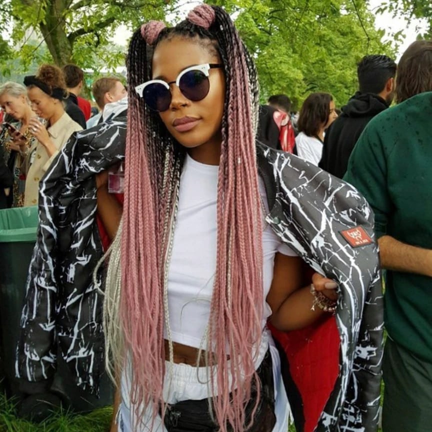 Pink and Blonde Box Braids With Wavy Ends, Mid-Back — Pink Braids