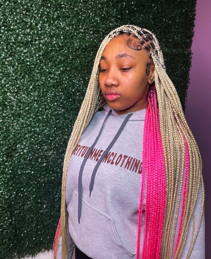Blonde and Pink Box Braids With Baby Hairs — Pink Braids