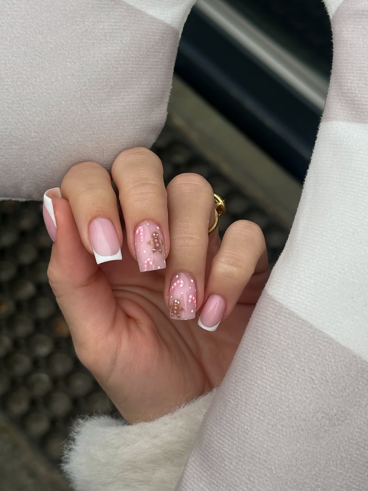 Pink Gingerbread French Tip Nails