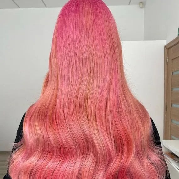 Vibrant Pink To Peach Gradient Vibrant Pink To Peach Gradient — Pink Hair Color