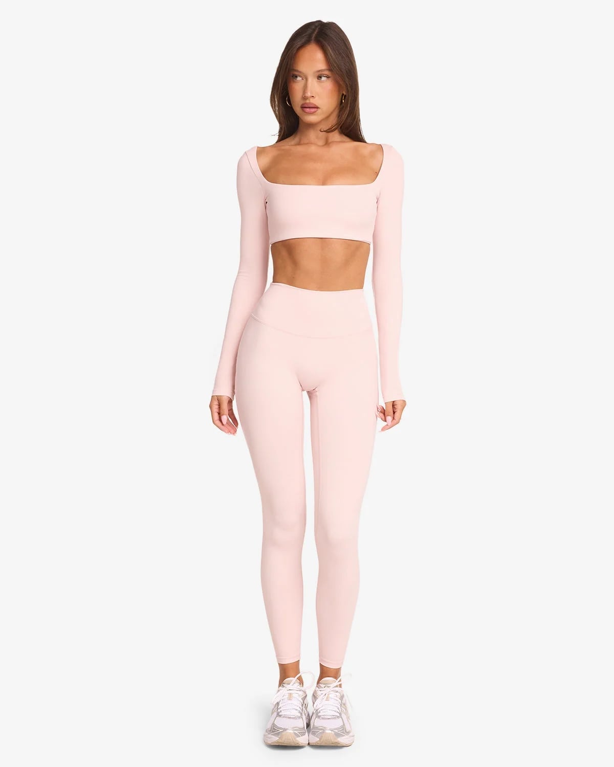 Pale Pink Ribbed Loungewear Set With Square Neck Pale Pink Ribbed Loungewear Set With Square Neck — Pink Leggings Outfit