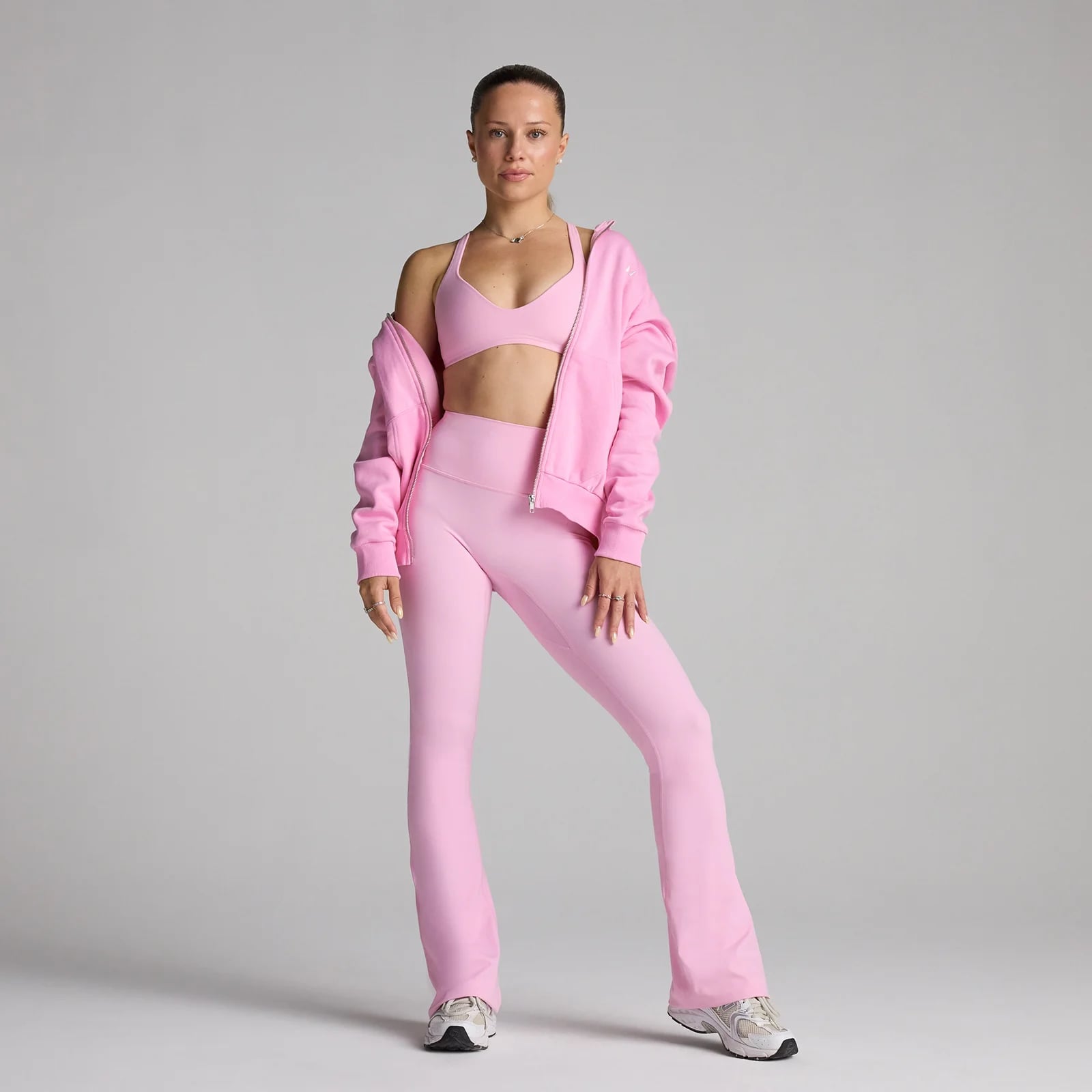 Bright Pink Flared Leggings With Zip-Up Hoodie Bright Pink Flared Leggings With Zip-Up Hoodie — Pink Leggings Outfit