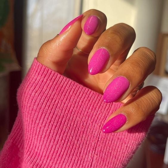 Medium Almond Nails With Glitter Pink — Pink Nail Colors