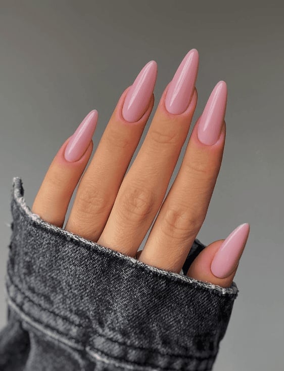 Long Almond Nails In Dusty Rose Pink — Pink Nail Colors
