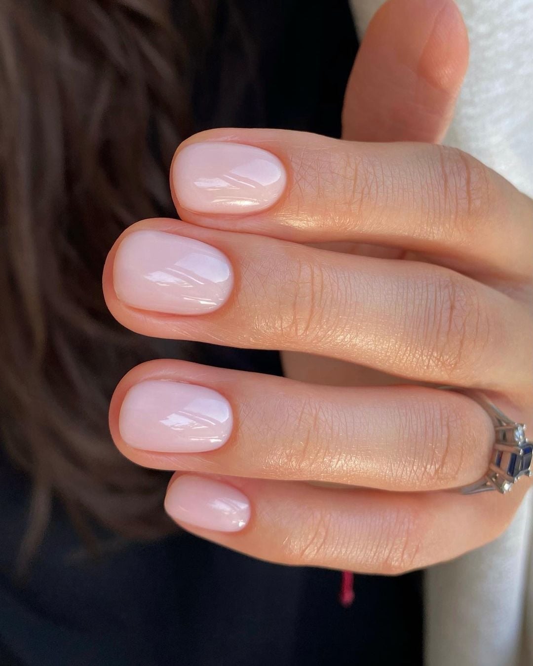 Short Square Nails With Silver Line Accents — Pink Nail Colors