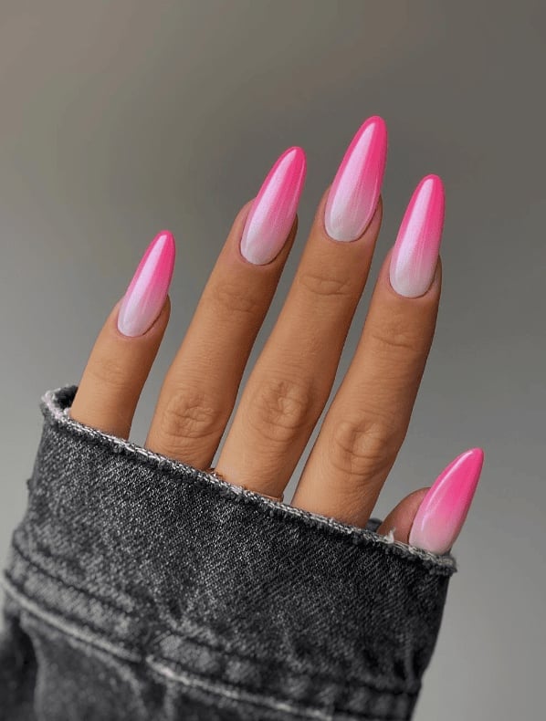 Long Almond Nails With Pink To White Ombre — Pink Nail Colors