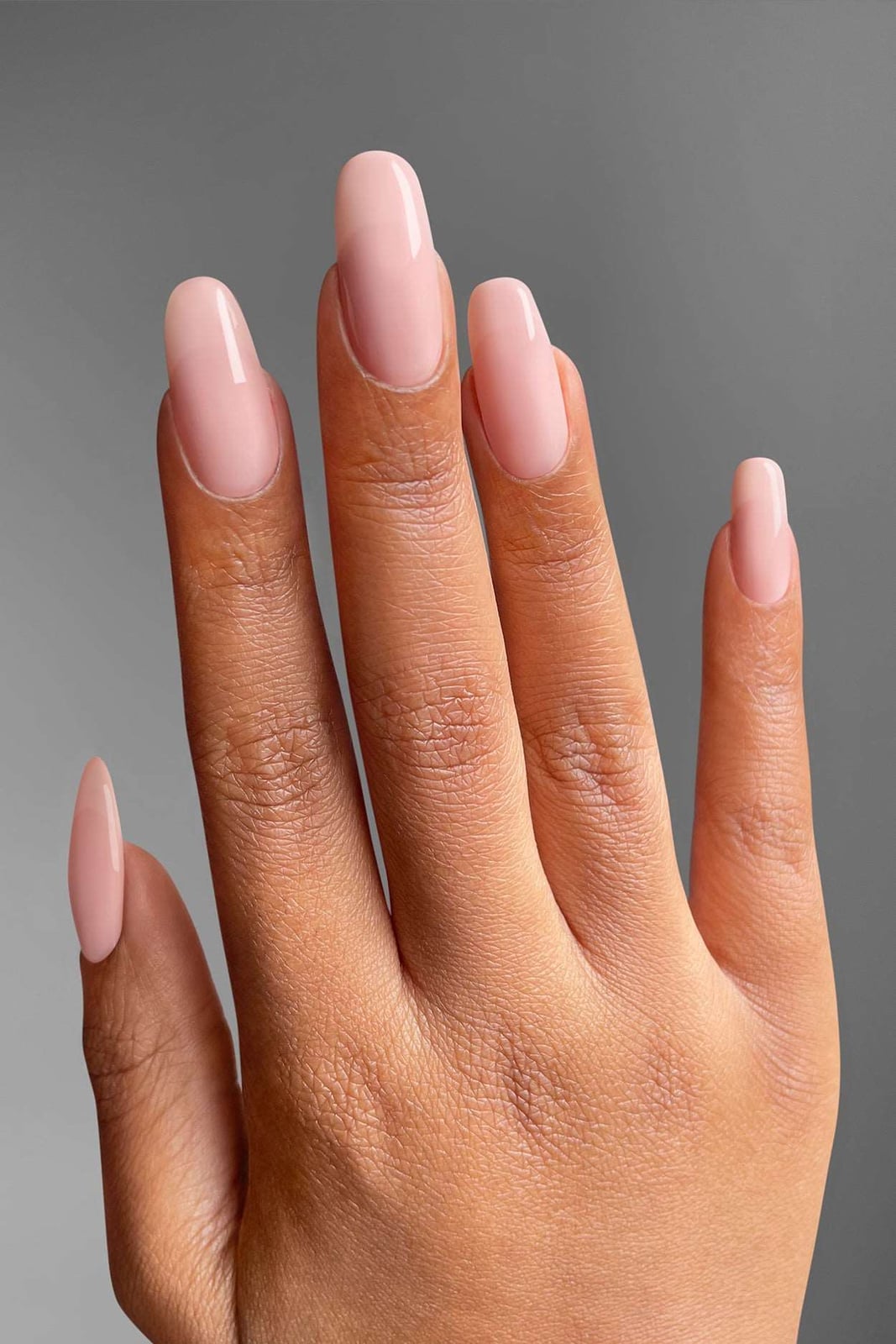 Short Oval Nails In Sheer Milky Pink — Pink Nail Colors