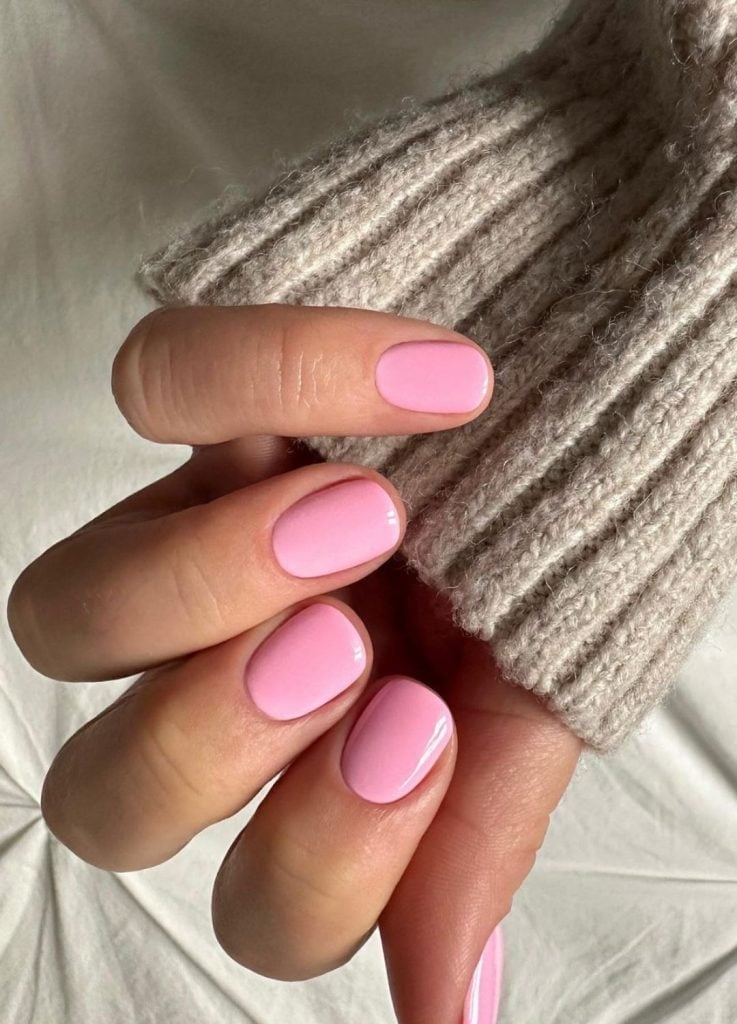 Short Oval Pastel Pink Glossy Nails — Pink Nail Colors