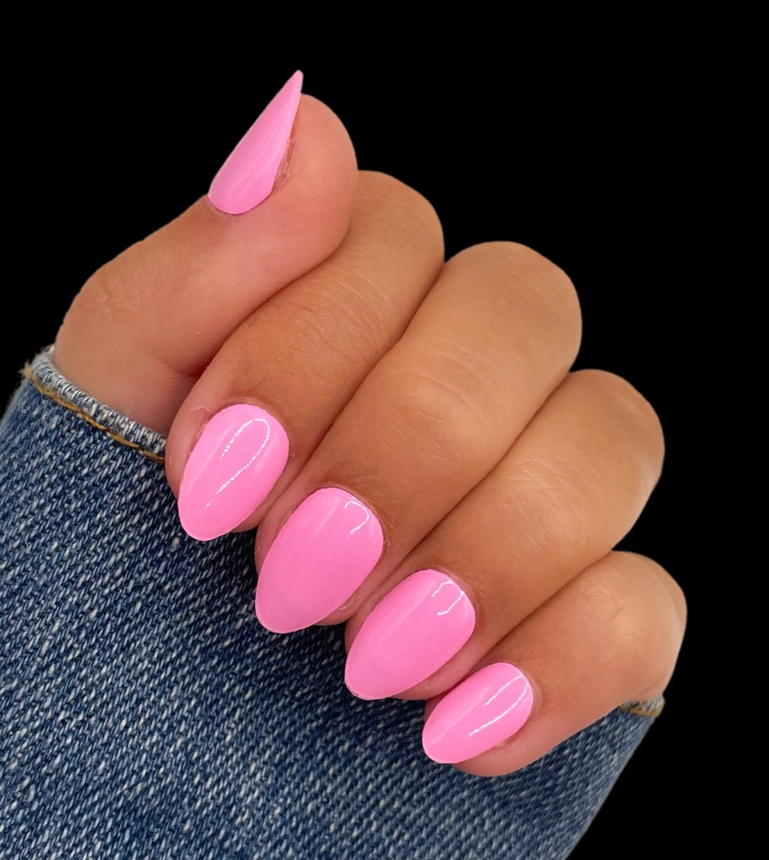 Short Almond Nails In Bright Pink — Pink Nail Colors