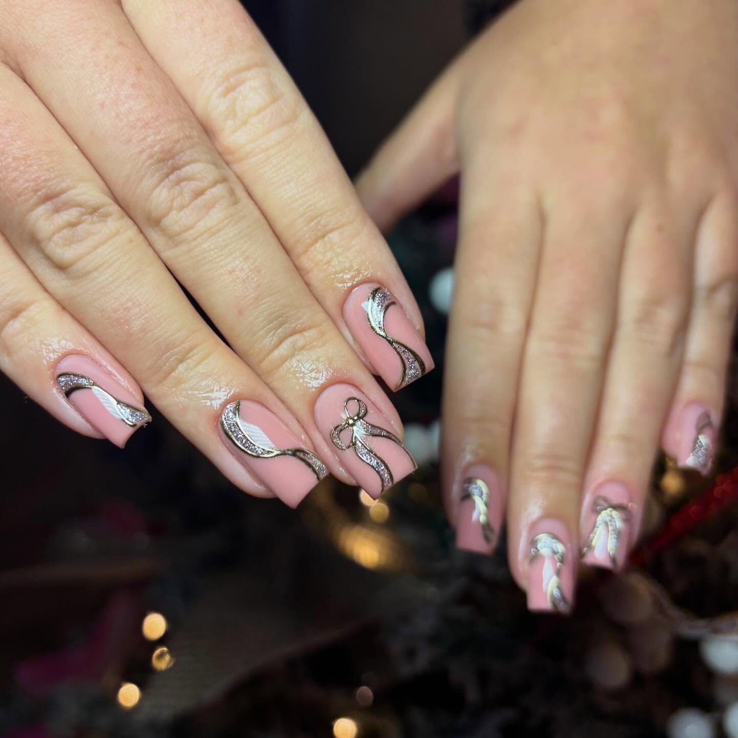 Pink Ribbon French Tip Coffin Nails