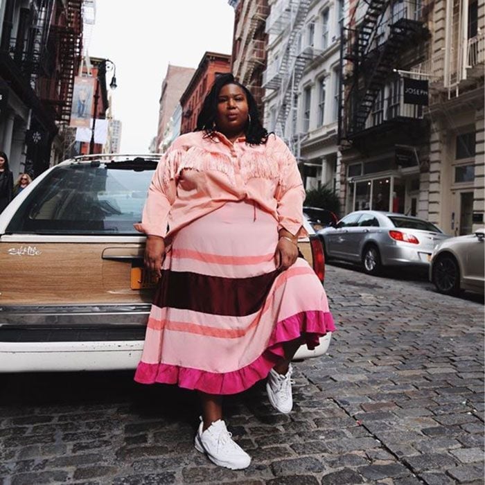 Tiered Pink and Burgundy Maxi Skirt with Fringed Button-Down Shirt — Pink Skirt Outfit