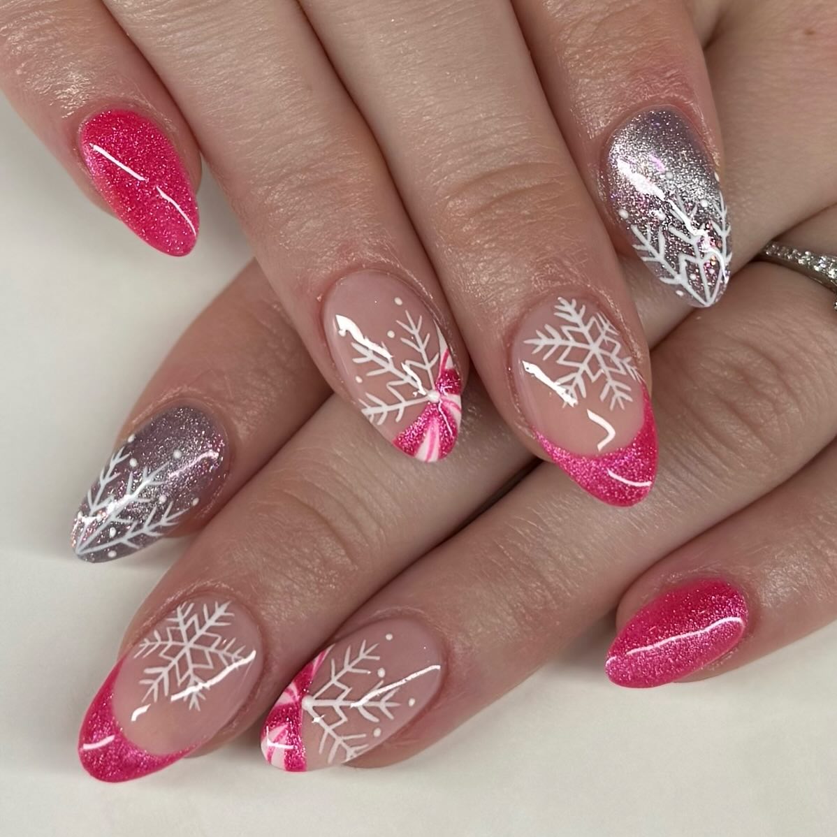 Pink Snowflake Candy Cane French Tips