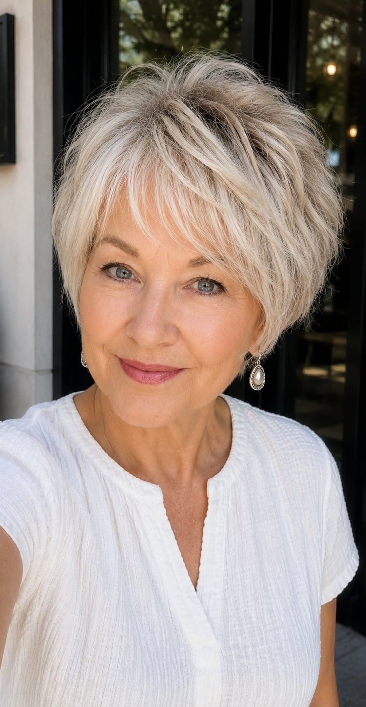 Icy Blonde Pixie Bob With Wispy Bangs
