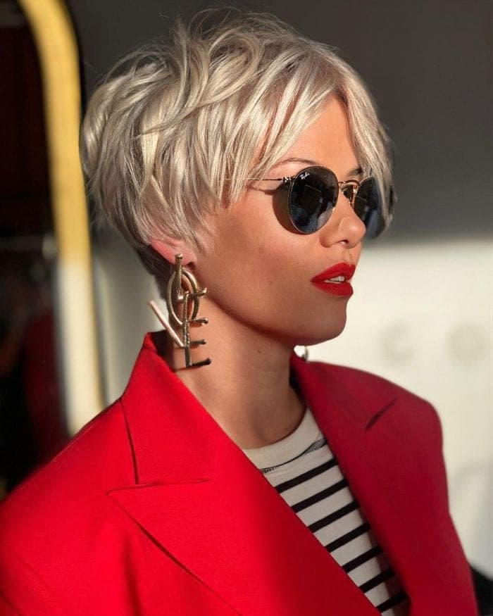 Ash Blonde Pixie Bob With Choppy Bangs