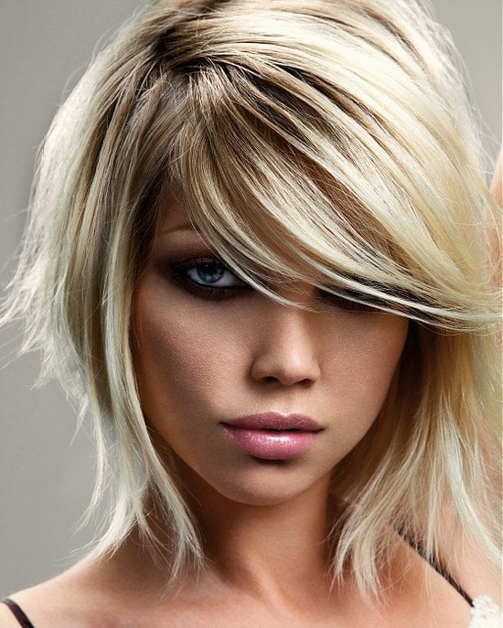 Blonde Layered Bob With Curtain Bangs — Pixie Bob