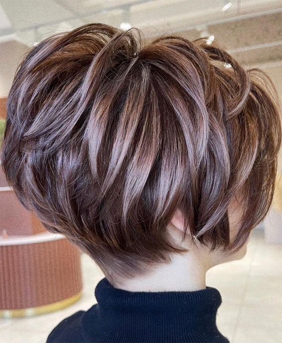 Chestnut Bob With Blonde Highlights and Volume — Pixie Bob