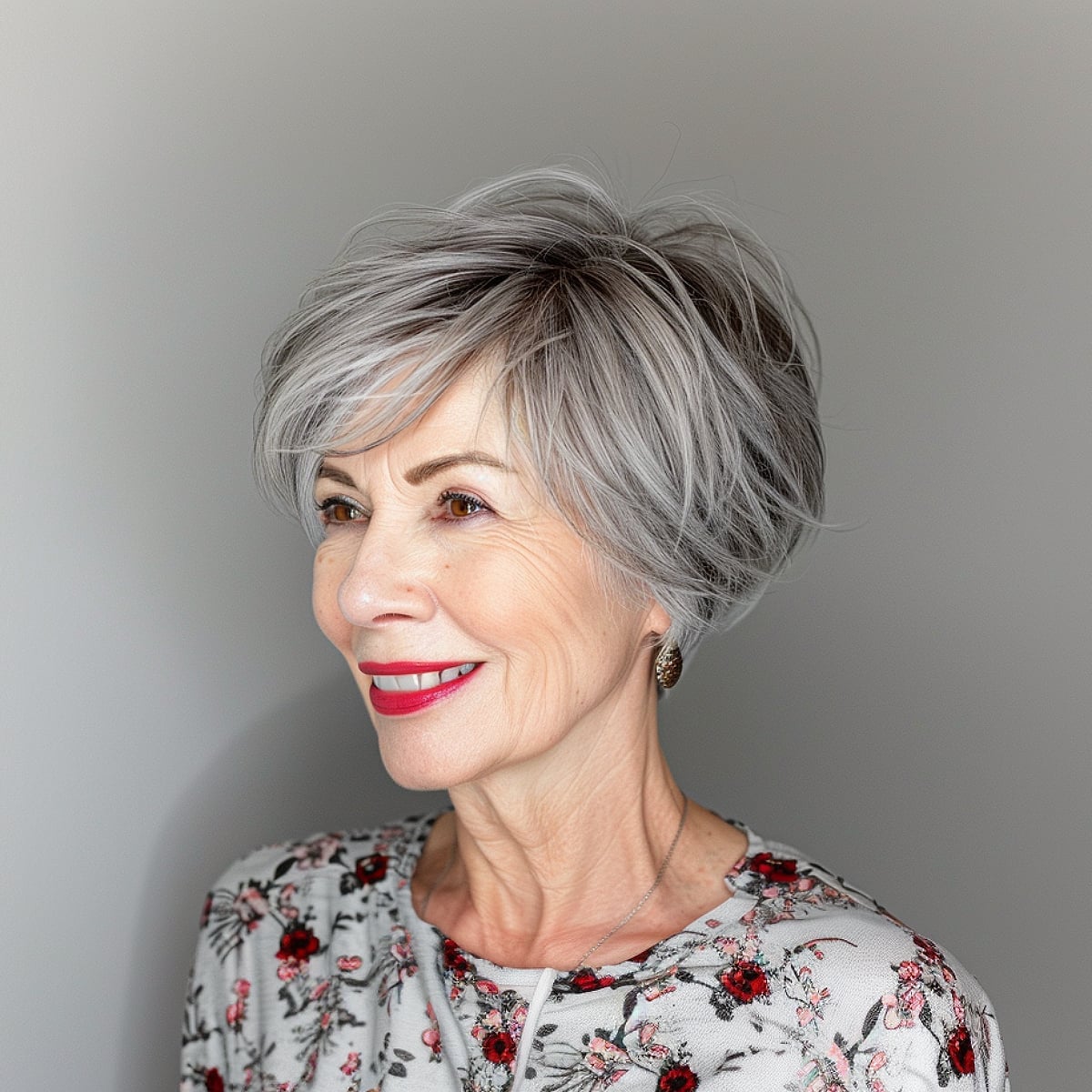 Gray Pixie Bob With Wispy Curtain Bangs