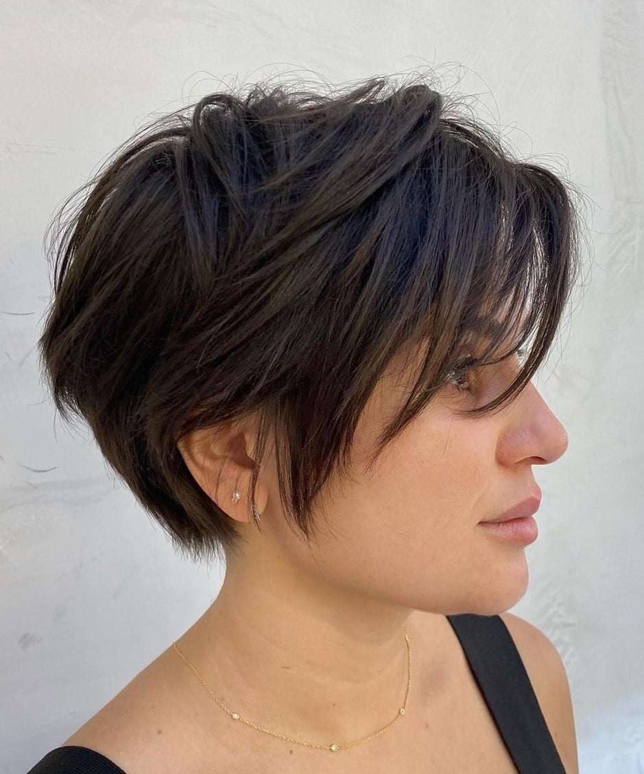 Dark Brown Pixie Bob With Textured Layers
