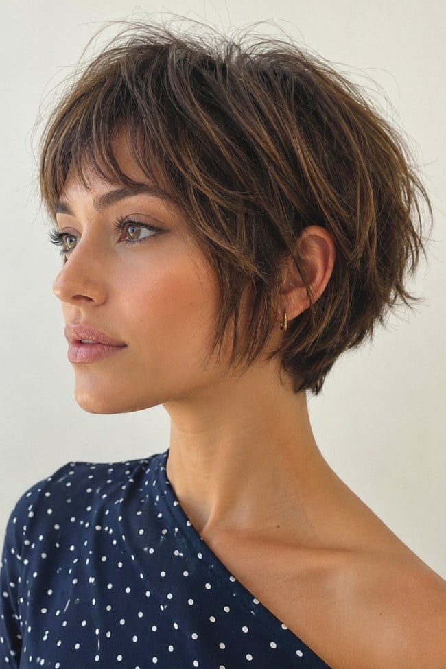 Textured Chin Length Pixie Bob With Fringe — Pixie Bob Haircut
