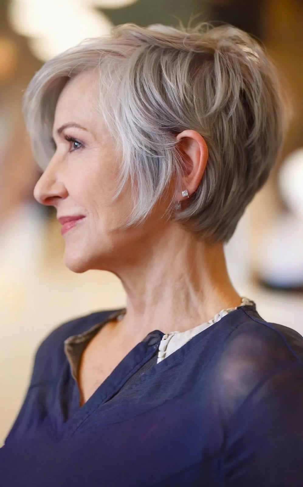 Soft Layered Ear Length Gray Pixie Bob — Pixie Bob Haircut