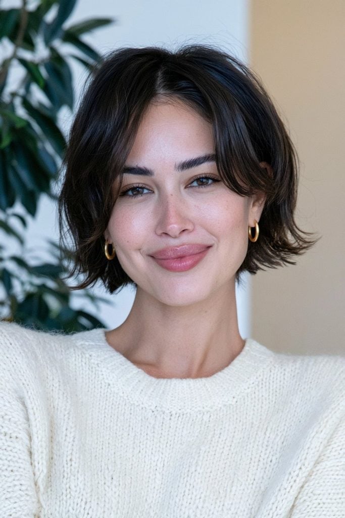 Ear Length Dark Brown Pixie Bob With Face Framing Layers — Pixie Bob Haircut