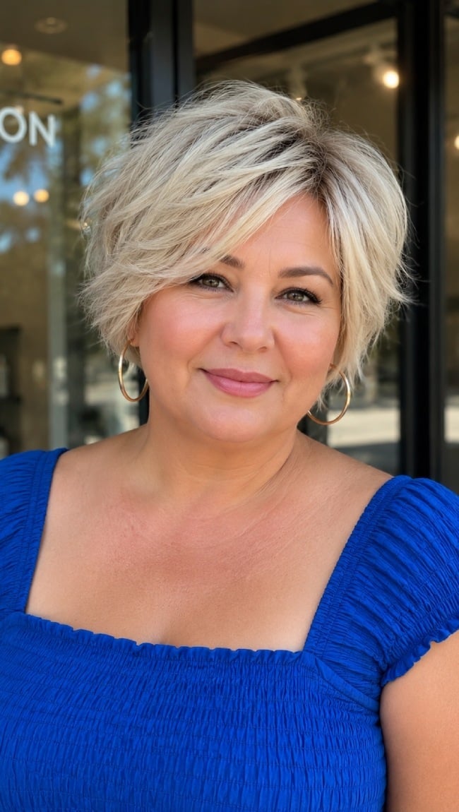 Textured Ear Length Platinum Blonde Pixie Bob — Pixie Bob Haircut
