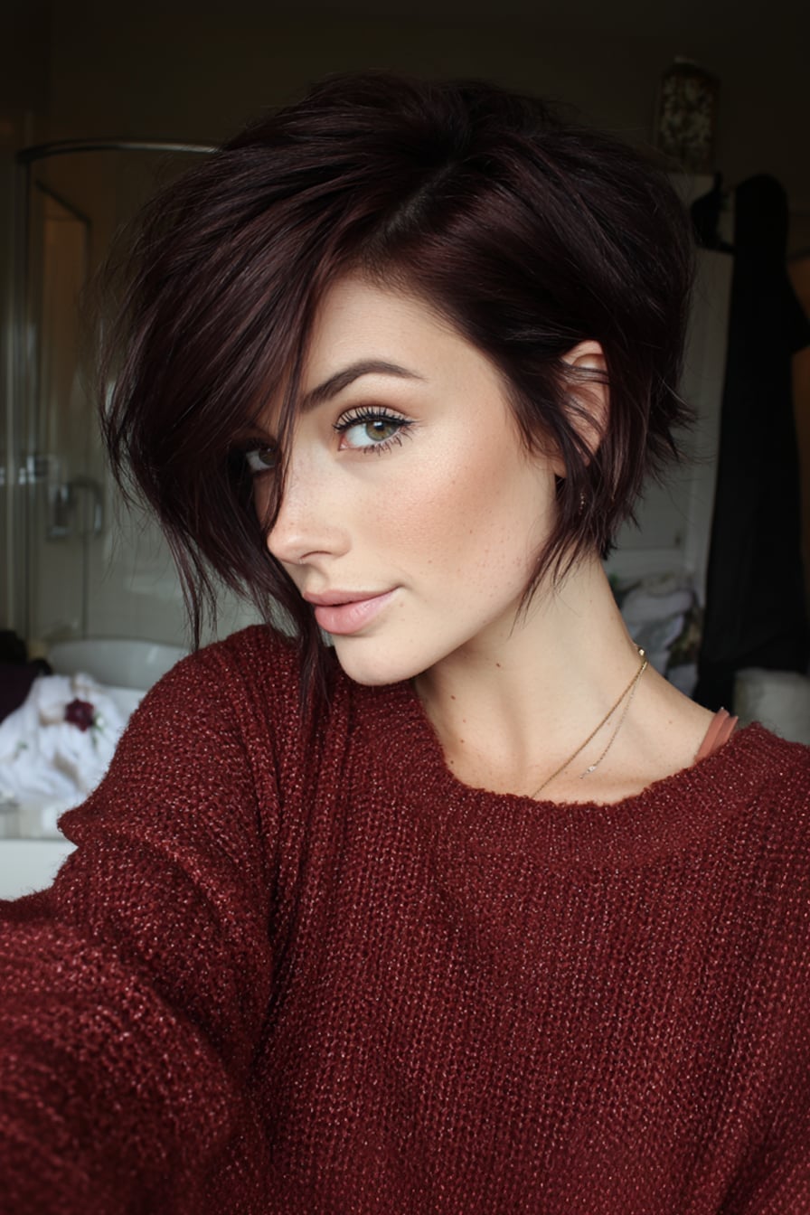 Asymmetrical Ear Length Pixie Bob With Auburn Tones — Pixie Bob Haircut