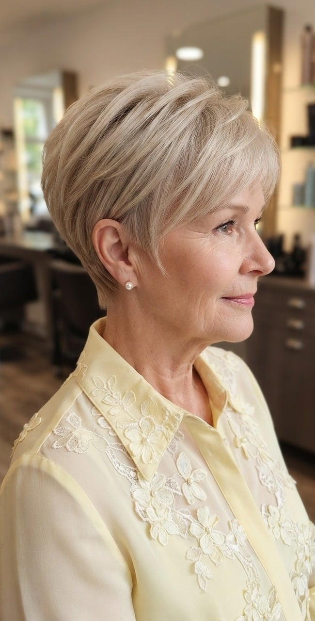 Layered Crown Ear Length Ash Blonde Pixie Bob — Pixie Bob Haircut