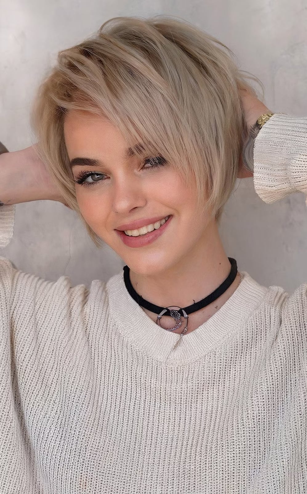 Ear Length Ash Blonde Pixie Bob With Smooth Blowout — Pixie Bob Haircut