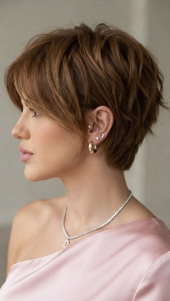 Ear Length Chestnut Pixie Bob With Soft Layers — Pixie Bob Haircut