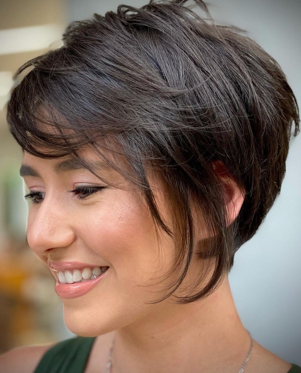Air Dried Ear Length Dark Brown Pixie Bob — Pixie Bob Haircut