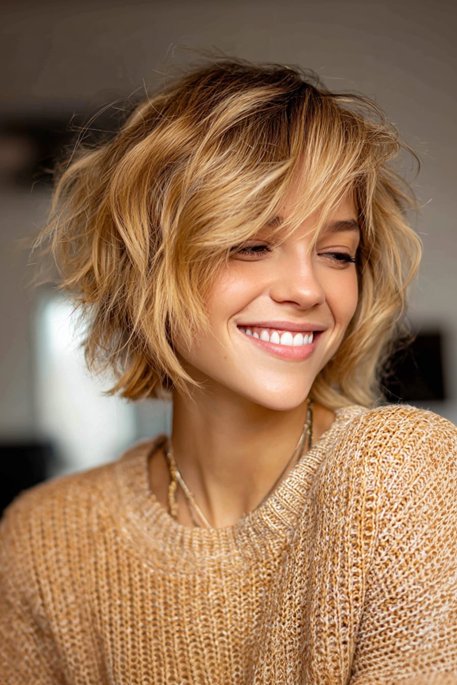 Collarbone Shaggy Bob With Curtain Bangs — Pixie Bob Haircut