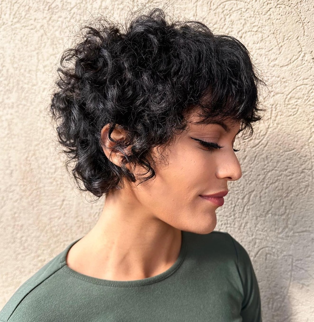 Thick Curly Black Pixie With Short Fringe Thick Curly Black Pixie With Short Fringe — Pixie Cut