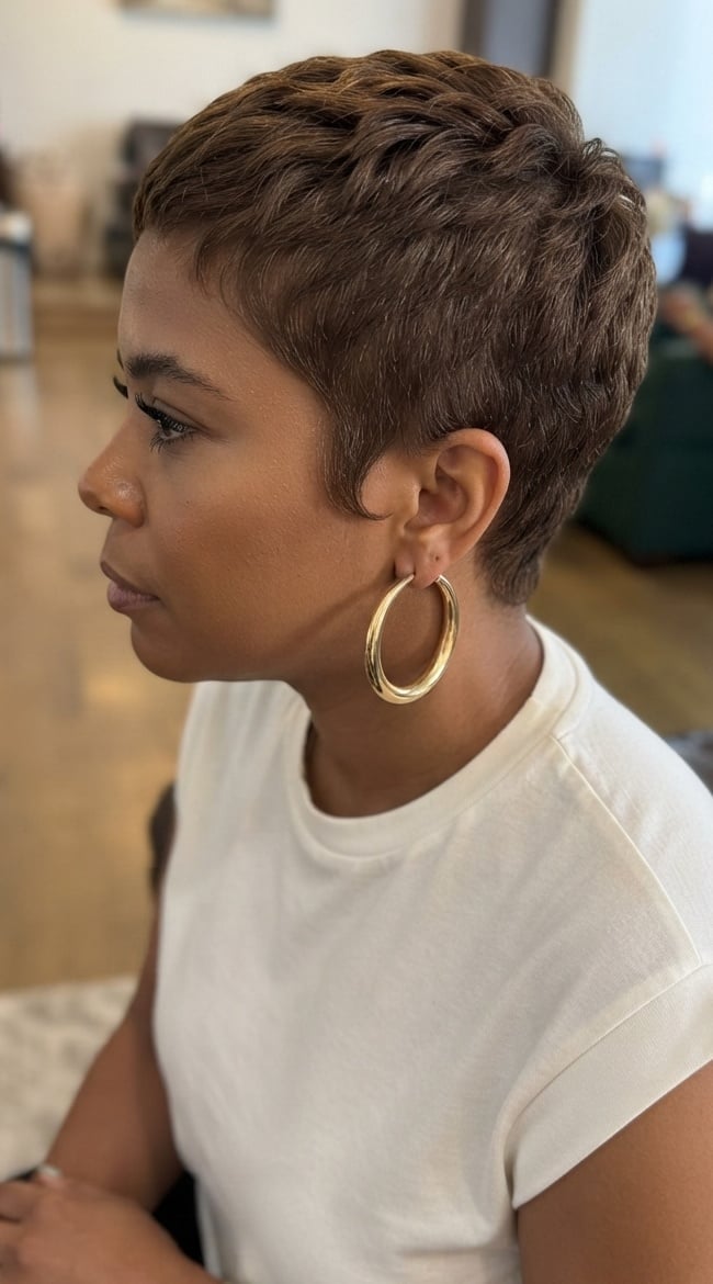 Espresso Brown Pixie With Piecey Bangs Espresso Brown Pixie With Piecey Bangs — Pixie Cut
