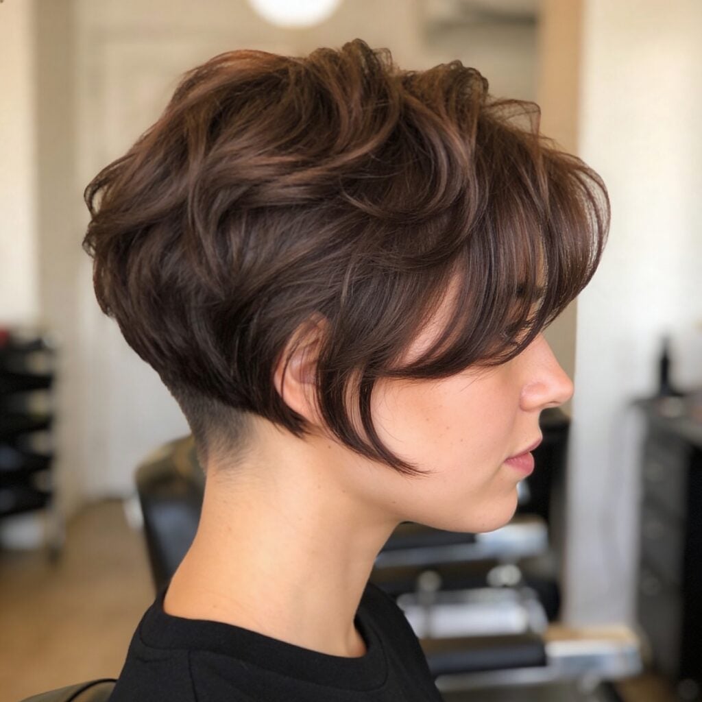 Textured Wavy Dark Brown Pixie Textured Wavy Dark Brown Pixie — Pixie Cut