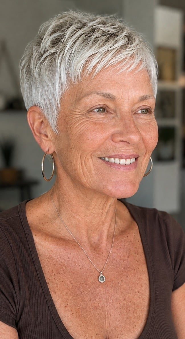 Silver Pixie With Textured Layers Silver Pixie With Textured Layers — Pixie Cut Hairstyles
