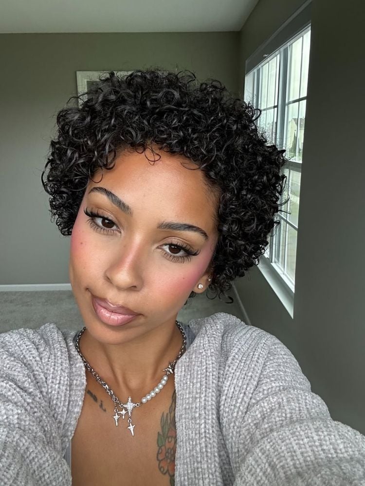 Air Dried Black Pixie With Defined Curls Air Dried Black Pixie With Defined Curls — Pixie Cut Hairstyles